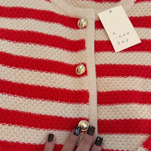 A New Day Red and Cream Striped Cardigan - Picture 2 of 2